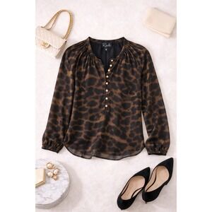 Rails Leopard Print Sheer Long Sleeve Button Up Blouse Women's Size Small